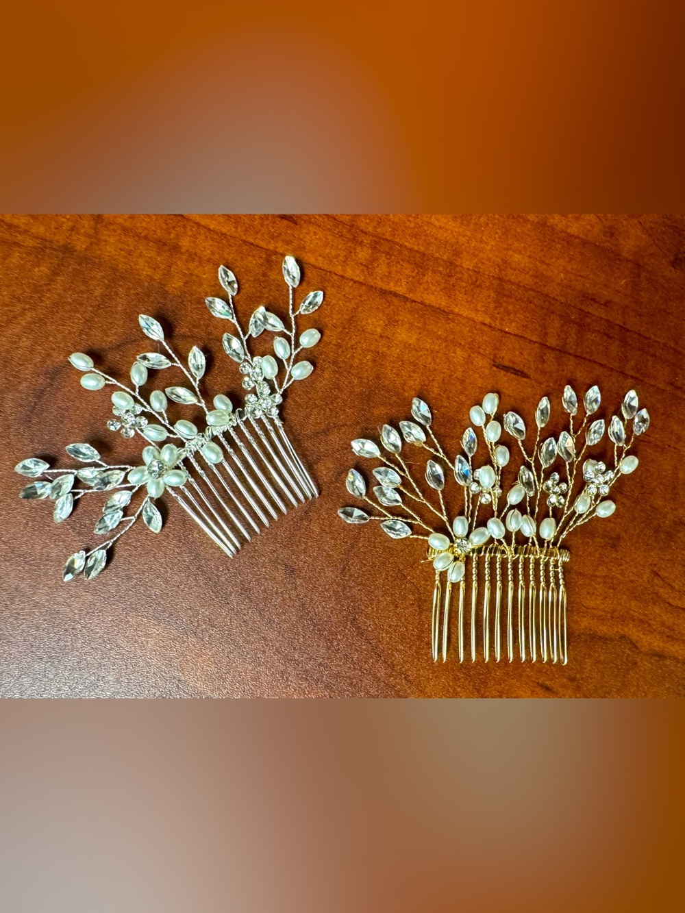 Rhinestone Hair Comb Set - Gold & Silver